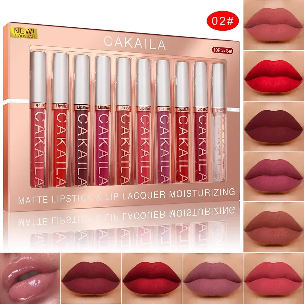 KACAILA 6/10 Colors Lipstick Set Velvet Matte Liquid Lip Gloss Non Stick Cup Waterproof Long Lasting Female Make Up of Gift Set - Seprincess