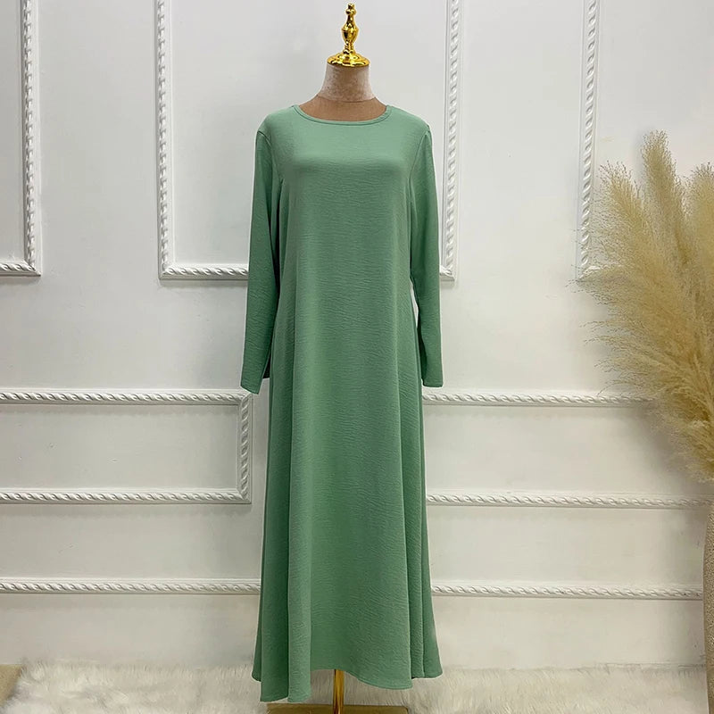 New Abaya Under Dress Long Sleeve With Pockets High Quality Jazz Crepe EID Muslim Women Basic Solid Modest Maxi Islamic Clothing - Seprincess