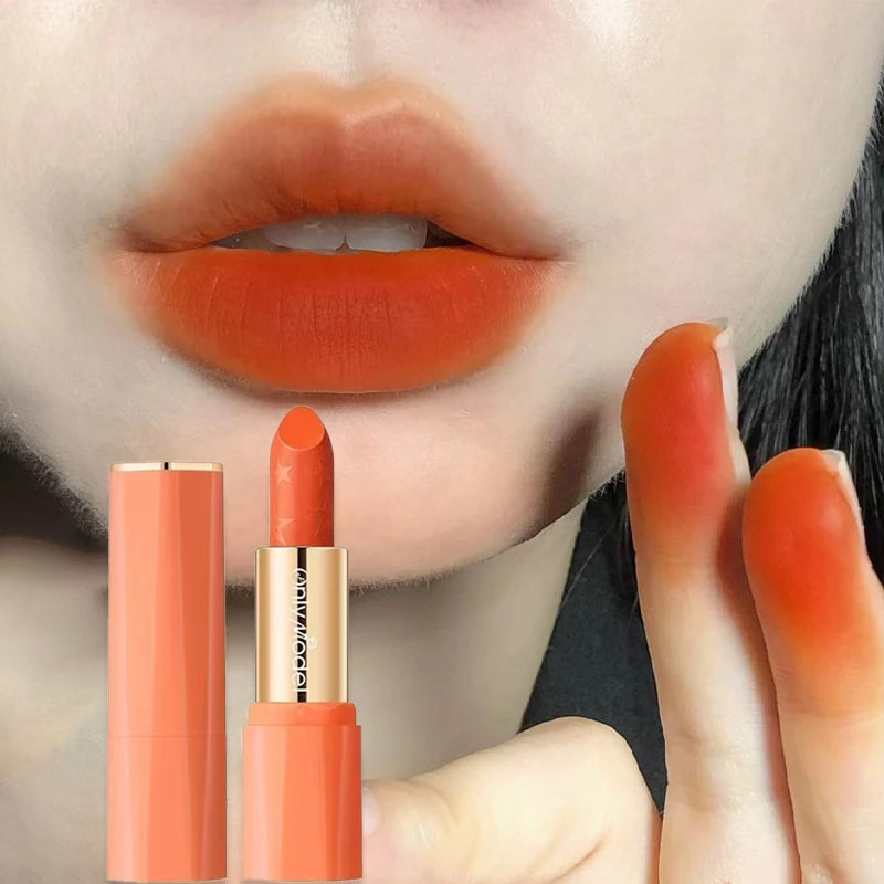 Orange Lipstick Lip Glaze Silky Smooth Matte Lip Gloss Carrot Bright Color Lasting Lip Stick Sexy Women Cosmetics Makeup Product - Seprincess