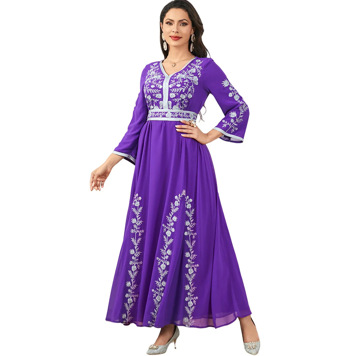 Autumn Embrodiery Eid Muslim Party Dress for Women Jalabiya Abaya Ramadan Long Dresses Abayas Woman Lace-up Caftan Vestidos Robe - Seprincess