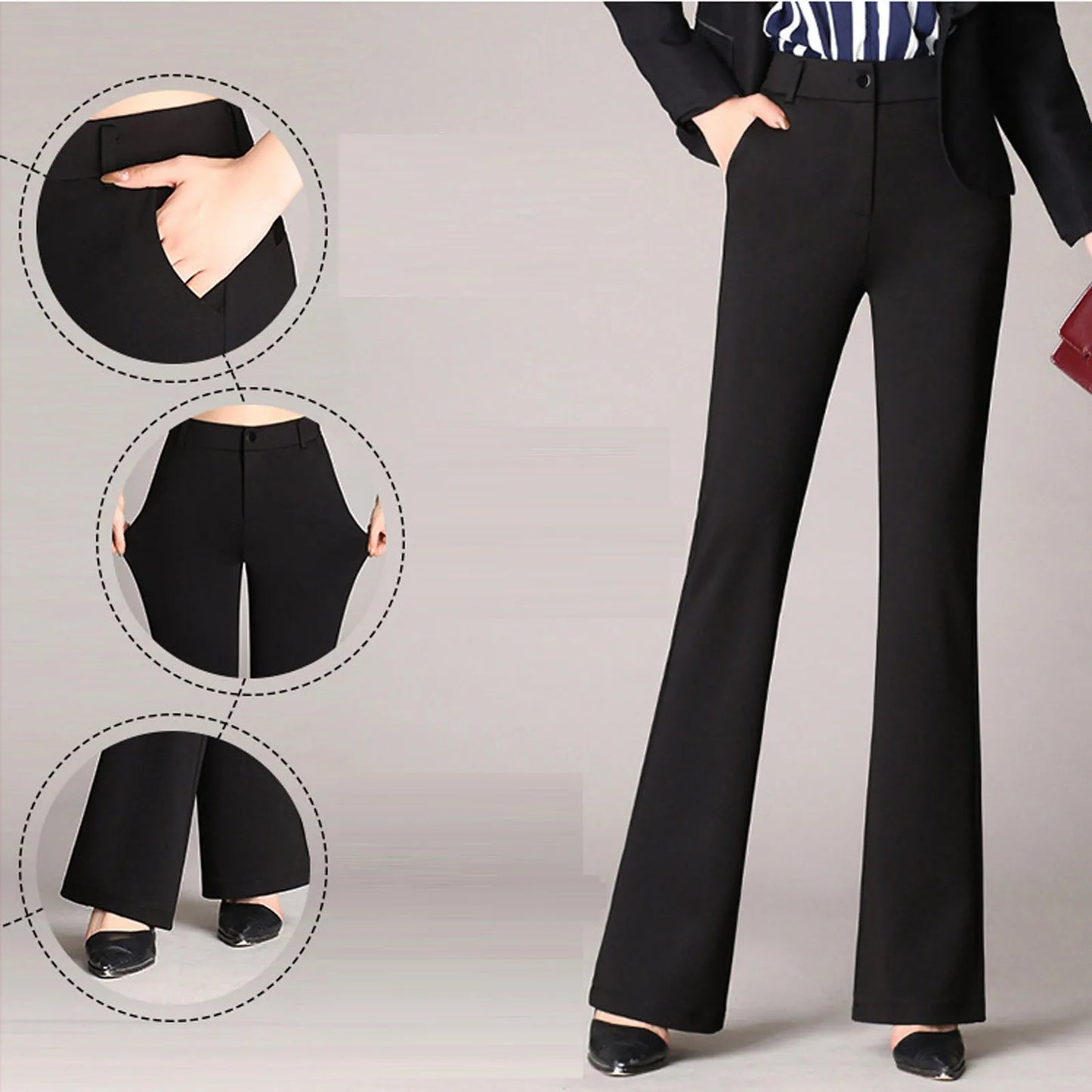 Flared Pants Women'S Bootcut Trousers Large Size Elastic Bell Trousers Suit Trousers Straight High Waist Work Trousers Trousers