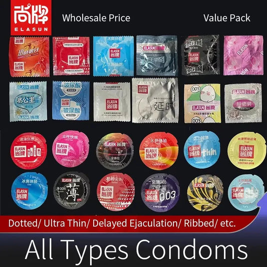 Elasun All Types Wholesale 50pcs Condoms For Men Different Large Spikes Fire Ice Ultra Thin Condom Penis Sleeve Sex Toys Shops - Seprincess