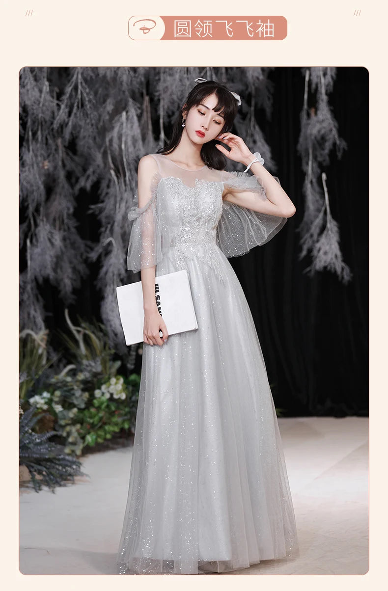 Temperament grey bridesmaid dress 4 Styles Applique Sisters Group Graduation Evening Dresses Simple Wedding Female Guest Dress - Seprincess