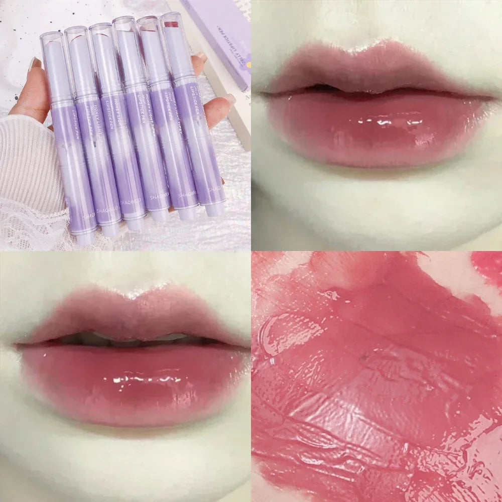 Jelly Pink Lipsticks Pen Moisturizing Lasting Mirror Water Light Solid Lip Gloss Glass Clear Lip Glaze Makeup Korean Cosmetics