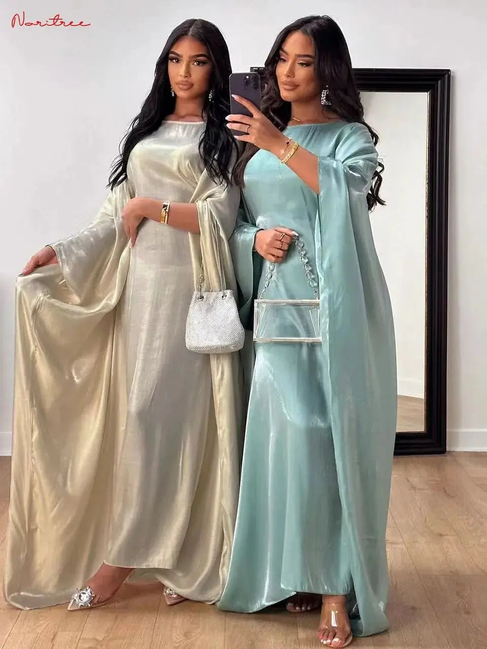 Fashion Shiny Bat sleeved Muslim Dress Robe Syari Female Full Length Butterflies Abaya Muslim Dress Worship Service Abaya wy2001 - Seprincess