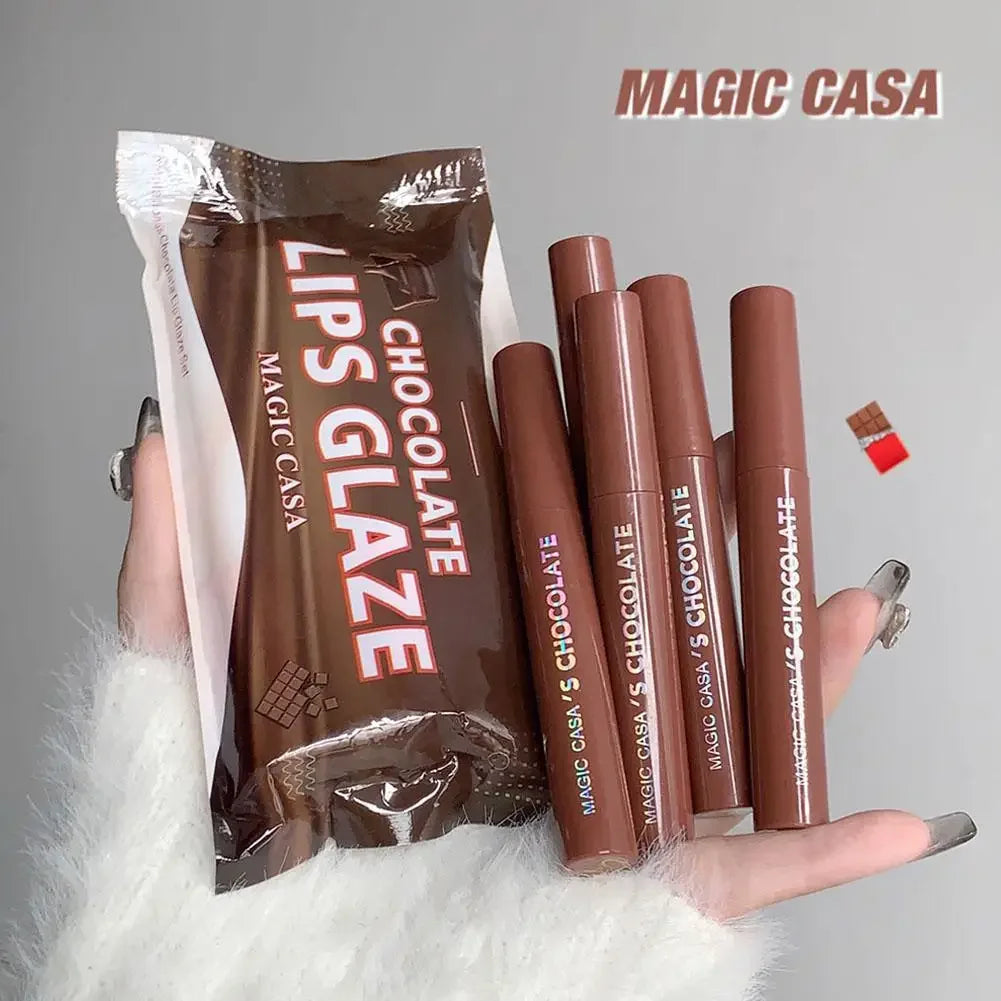 Chocolate Lip Glaze Set Velvet Matte Not Fade Long lasting Rich Cream Lipstick Milk Coffee Lip Color Women Makeup Lip Tint - Seprincess