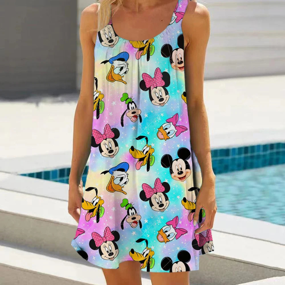 Minnie Mouse Elegant Dresses For Women Woman 2024 Disney Beach Dress Mickey Dress Fashion Top Print Casual Loose Oversized Dyr - Seprincess