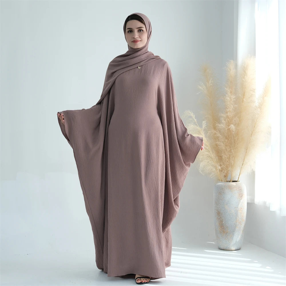 Ramadan Eid Crepe Batwing Butterfly Modest Abaya Dubai Luxury 2024 Muslim Jersey Hijabs Kaftan Dress For Women Kebaya Vestidos