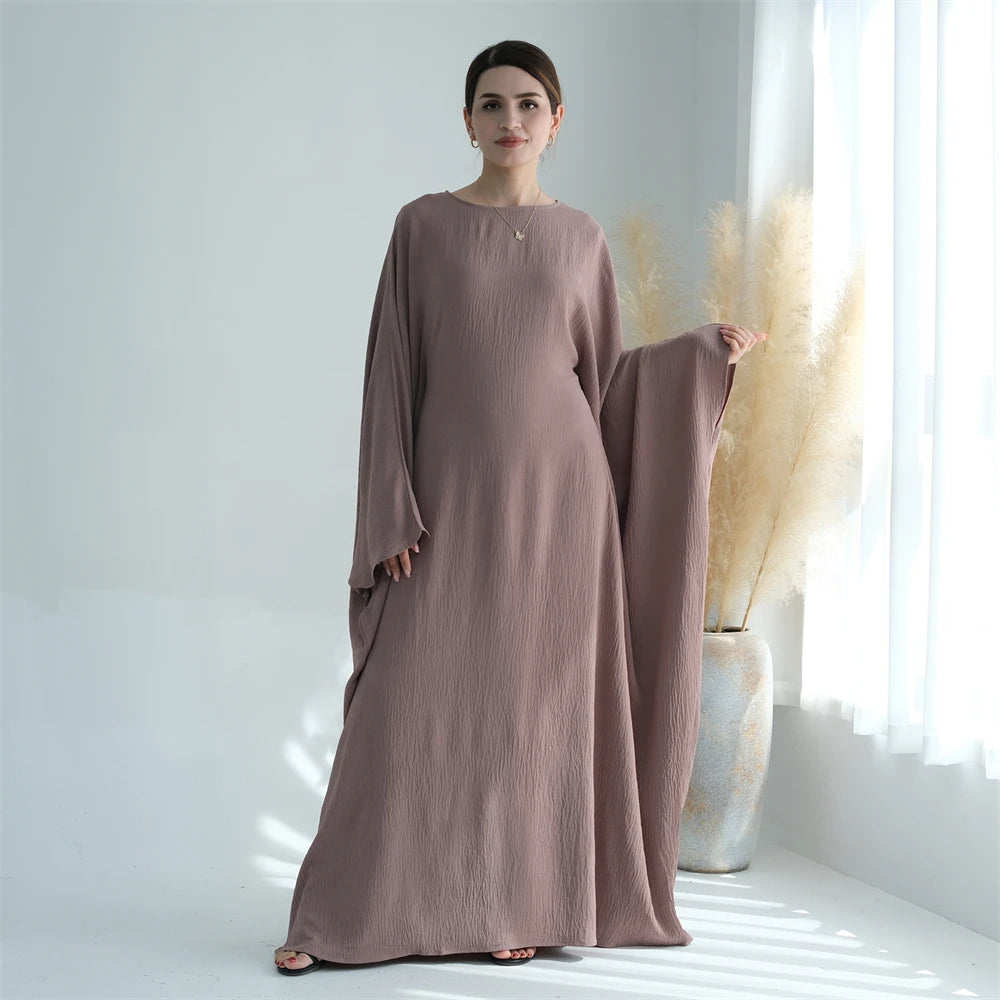 Ramadan Eid Crepe Batwing Butterfly Modest Abaya Dubai Luxury 2024 Muslim Jersey Hijabs Kaftan Dress For Women Kebaya Vestidos