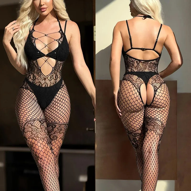 Bodysuit Hollow pattern jumpsuit with deep perspective V 18 fancy women underwear Sexy outfit sexy shoopy Sexy clothes sexshop - Seprincess