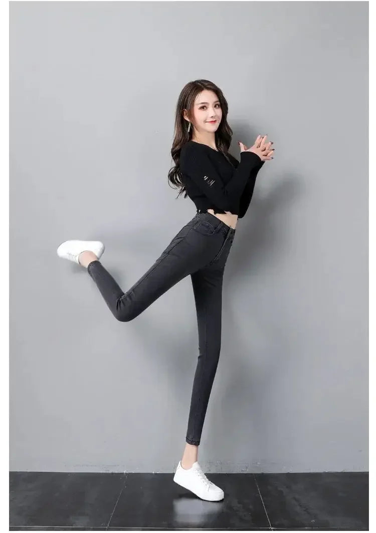 Woman Jeans Pants Black High Waist Autumn Stretch Skinny Tappered Pants Long Pants Pantalones Vaqueros Mujer