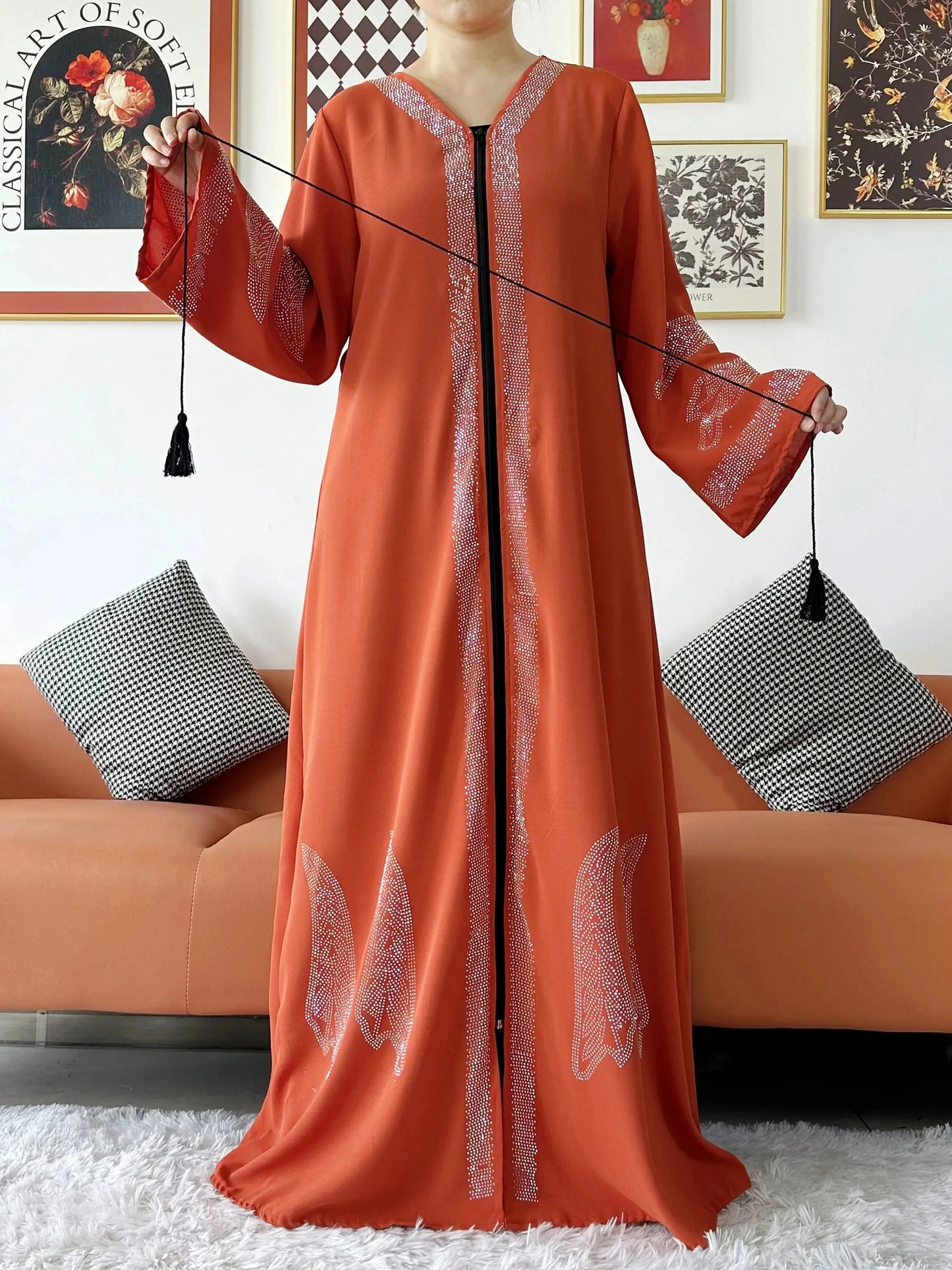 New Women Elegant Dress Chiffon Open Abaya with Zipper Muslim Women Dress Islamic Clothing Cardigan Abaya Women Muslim Dress