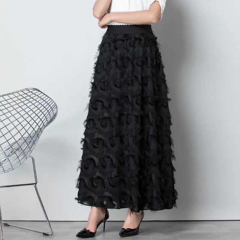 Tassel Skirts Women Classic Vintage Femme Elegant Soft Autumn All-match Tender Aesthetic Slim Mujer Hot Sale Solid Korean Style - Seprincess