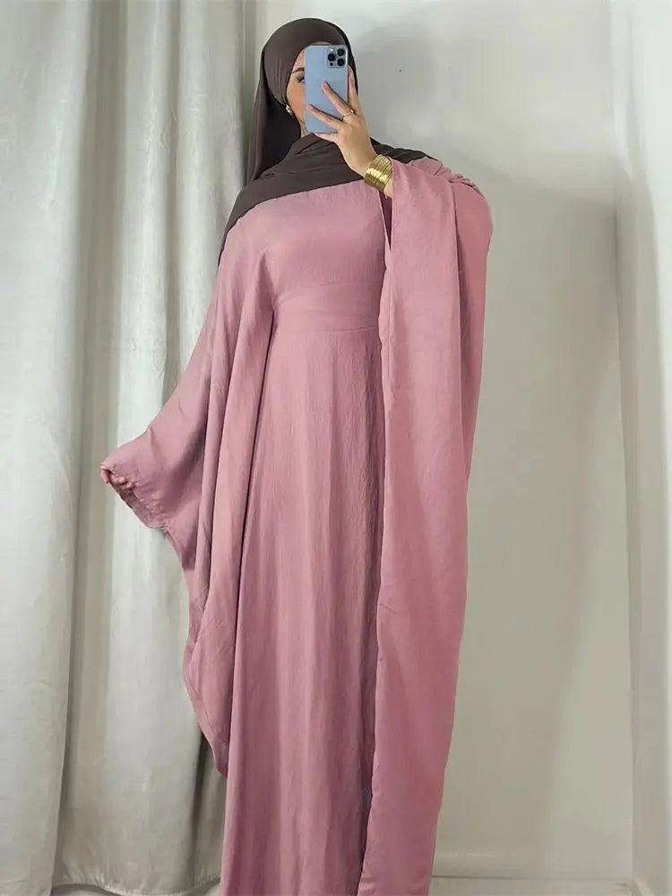 Summer Soft Crepe Like Linen Khimar Butterfly Batwing Abaya Dubai Luxury 2024 Islam Muslim Kaftan Modest Dress For Women Kebaya - Seprincess