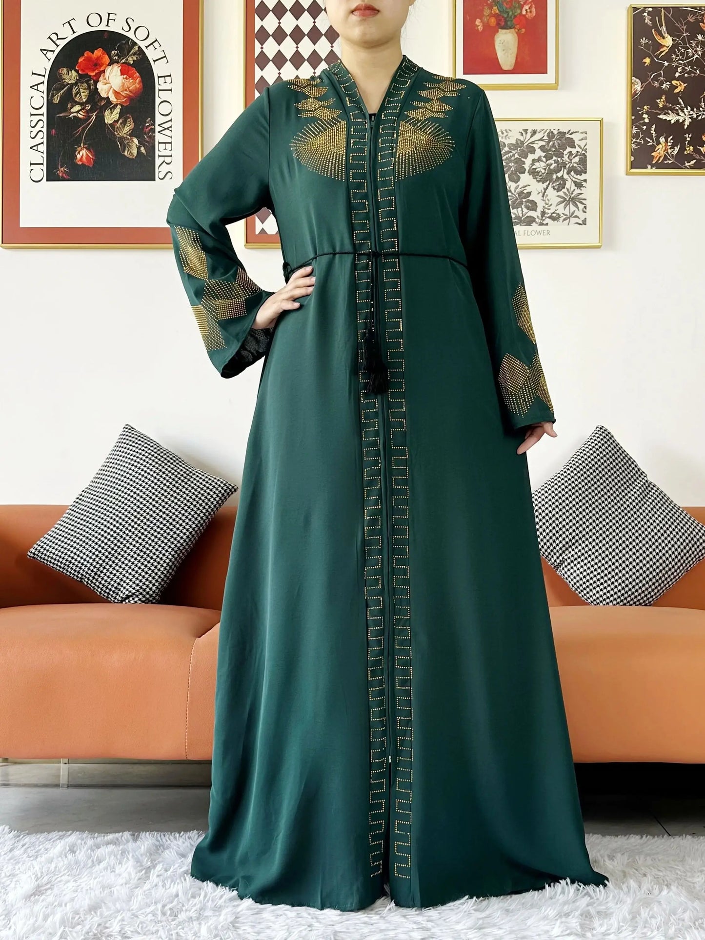 New Women Elegant Dress Chiffon Open Abaya with Zipper Muslim Women Dress Islamic Clothing Cardigan Abaya Women Muslim Dress - Seprincess