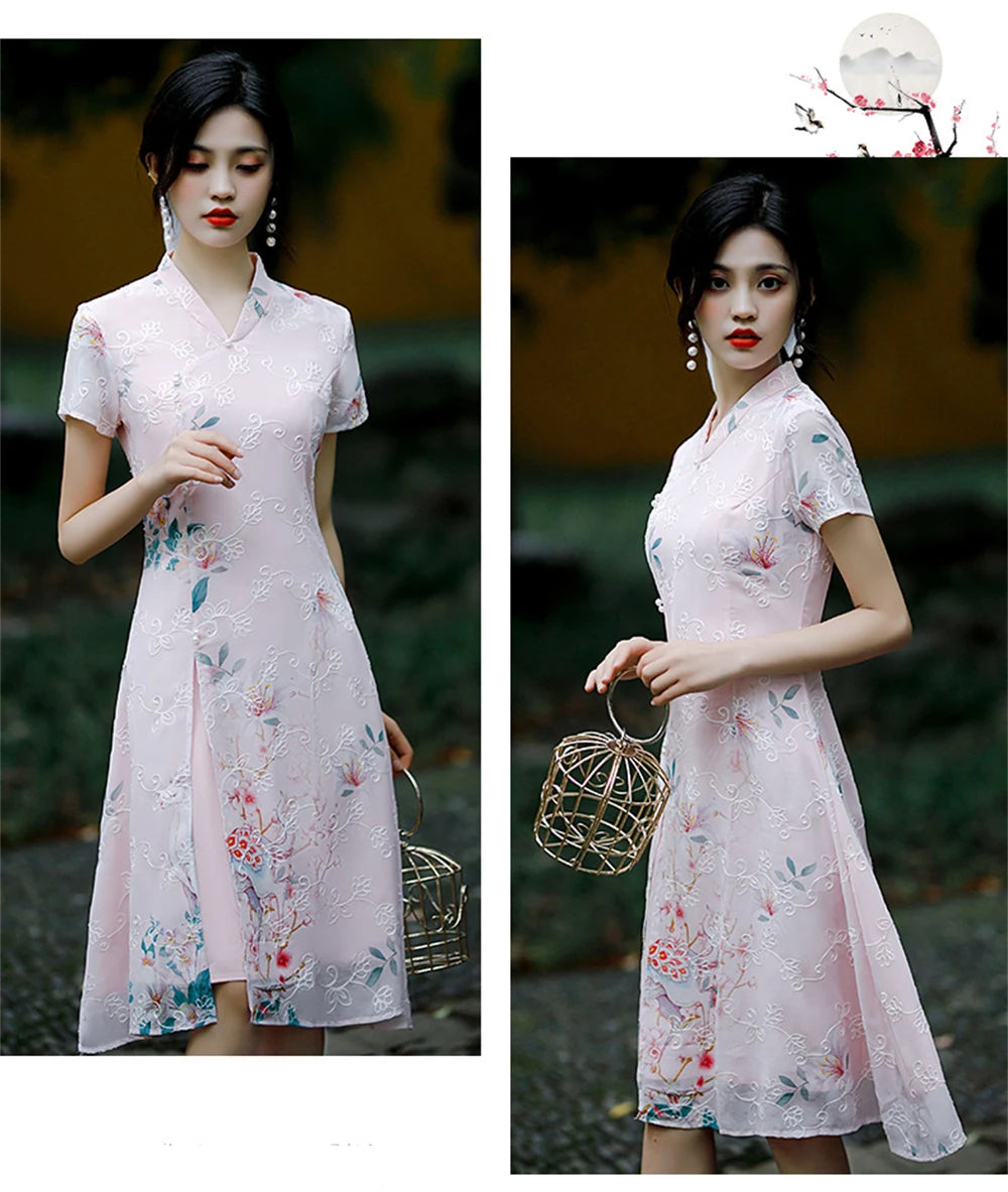 Summer Short-sleeved Improved Qipao Dress for Women Young Girl Daily Mid-length Slim Aodai Cheongsam Chinese Traditional Vestido - Seprincess