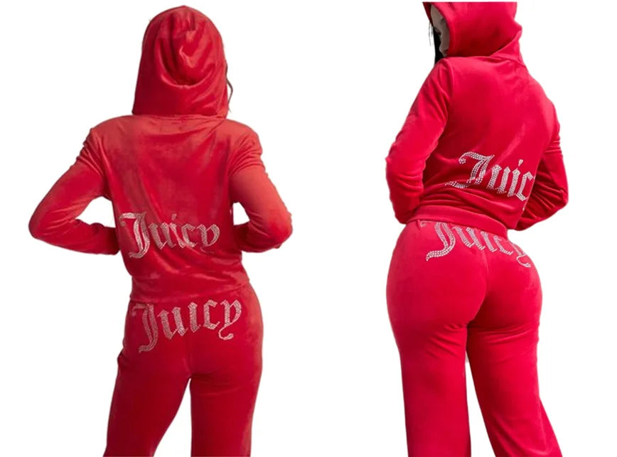 2023 Spring Autumn Tracksuit  2-Piece Set  Suit Women Velvet Juicy Sweatshirt and Pants with Diamonds Outfits