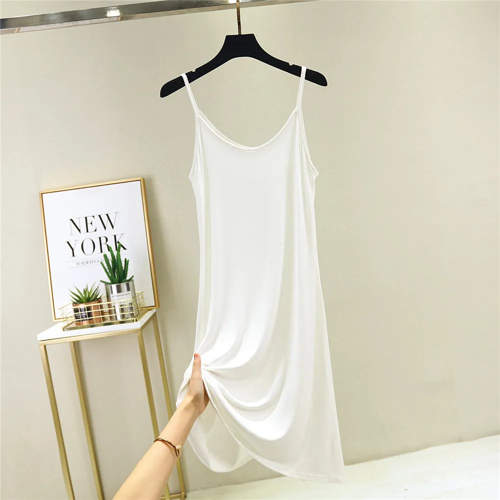 2022 O-Neck Dresses tops Women's Petticoat Woman Dress Slip Underdress Bottoming Straight Femmale Slips Woman Intimates Dress - Seprincess