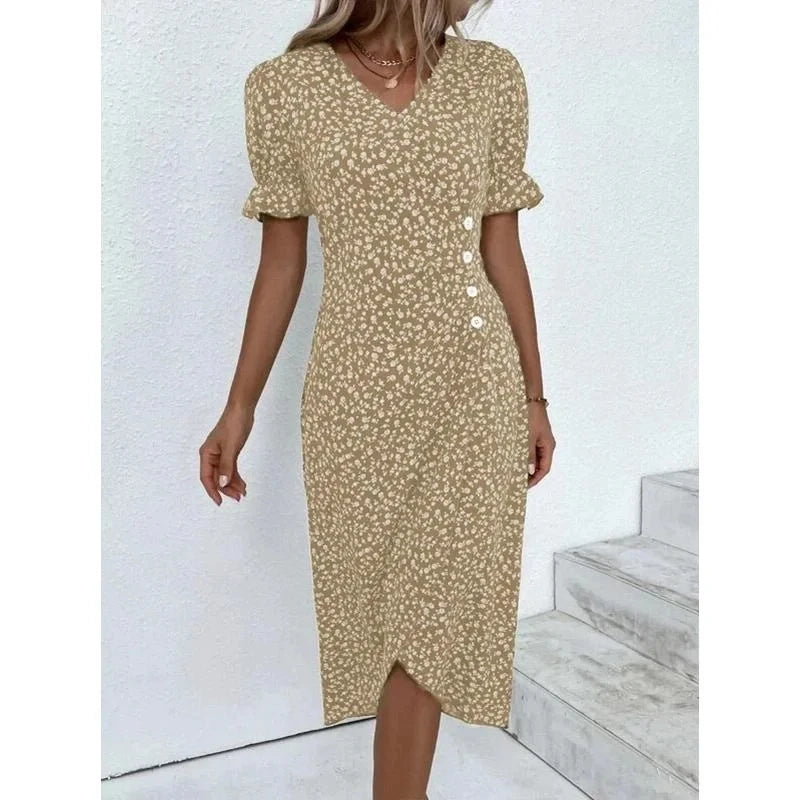 Spring Floral Bodycon Midi Dress For Women V Neck Long Sleeve Ruched Slim Fit Dresses Female Sexy Vestido Robe - Seprincess