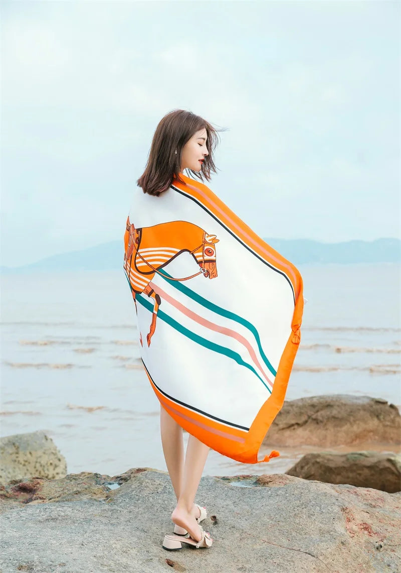 90x185cm  Printing Process Twill Summer Suncare Beach Dress Bikini Sarong Wrap Scarf Women Brazilian Swimsuit Bathing Cover-ups