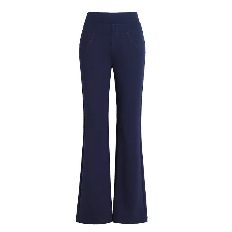 New Women's Autumn Spring Tight Flare Pants Red High Waist  Blue Elastic Band Trousers Fashion Casual Stretch Pants 6XL