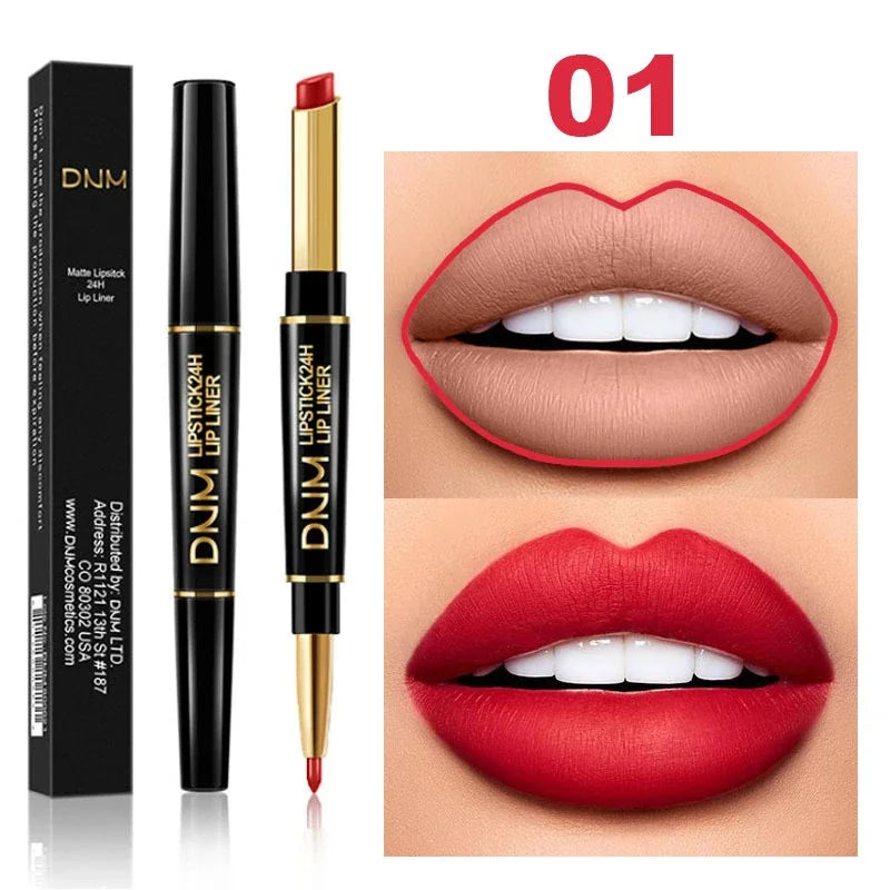 DNM Double-ended Matte Lipstick Pencil Non-stick Cup Long Lasting Lipstick Lip Liner Waterproof 2 In 1 Lip Stain Pencil Makeup - Seprincess