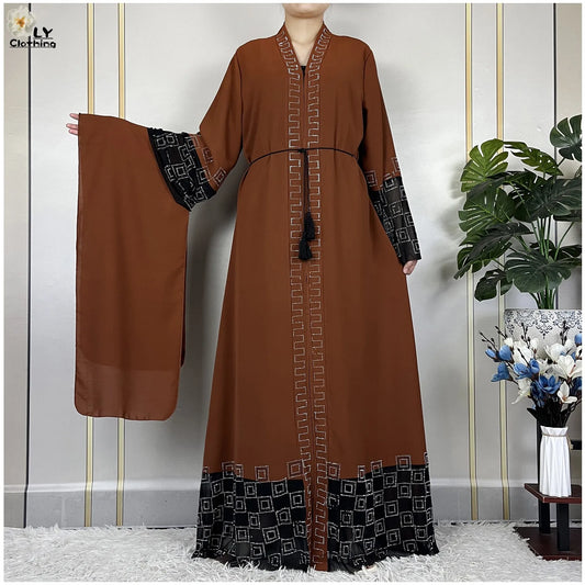 2024 For Women Elegant Dresses Dubai Party Outfits Long Sleeved Chiffon Dashiki Muslim Women Robe Open African Abaya Clothing - Seprincess