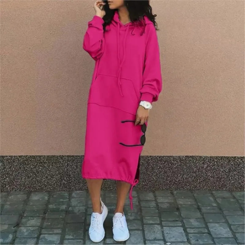 Autumn Winter Fashion Solid Sweatshirt Dress For Women O Neck Long Sleeve Casual Loose Femme Dresses 2023New Office Ladies Dress - Seprincess