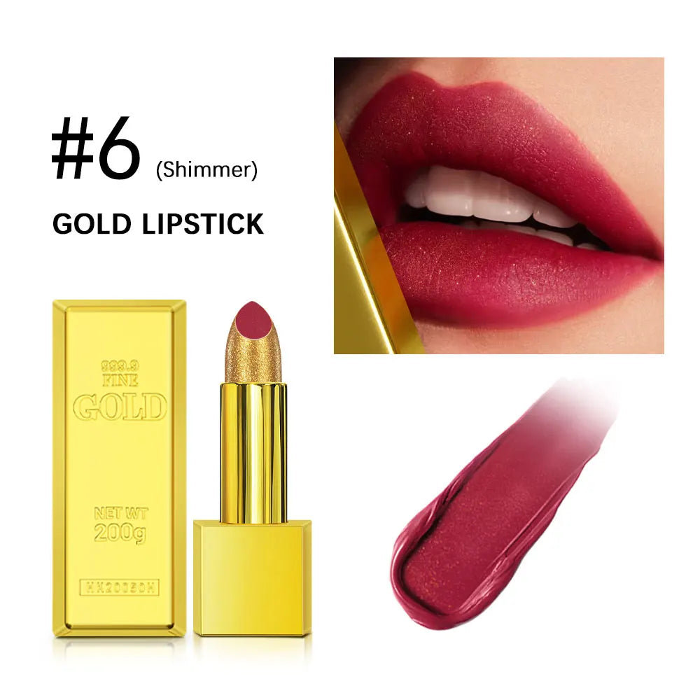 New Glitter Lipstick Moisturizing Gold Lipstick Long Lasting Lipstick Shiny Lip Gloss Velvet Matte Lipstick Glitter Lip Kit - Seprincess