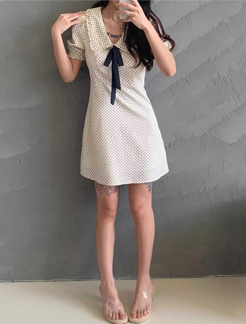 Women Oversized Collar Puff Sleeve Mini Dress With Bow Detail - Seprincess