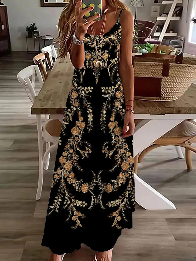 2024 New Spring And Summer Fashion Elegant Women's Long Dress Street Daily Strap Dress Paisley Printied Women's Casual Dress - Seprincess