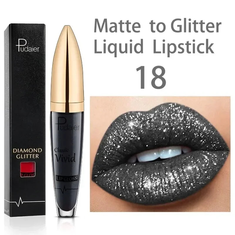 18 Colors Glitter Lip Gloss Waterproof Long Lasting Diamond Matte To Shimmer Metallic Liquid Lipstick Women Lips Makeup Cosmetic