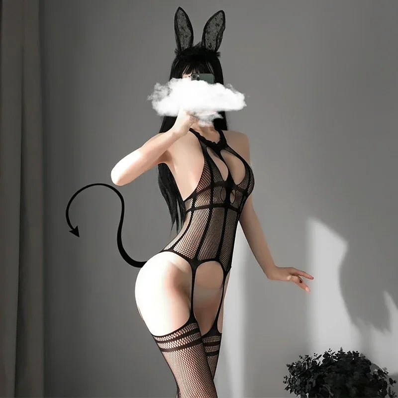 Multiple Sexy Erotic Lingerie on Sale for Clearance Women Hot Porno Costumes Fishnet Open Crotch Mesh Sleepwear Bodysuit