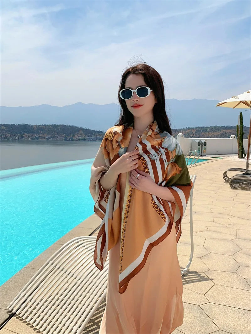 HOT 130x130cm large Velvet Texture Squar Travel Scarf Beach Dress Bikini Sarong Wrap Women Brazilian Swimsuit Bathing Cover-ups