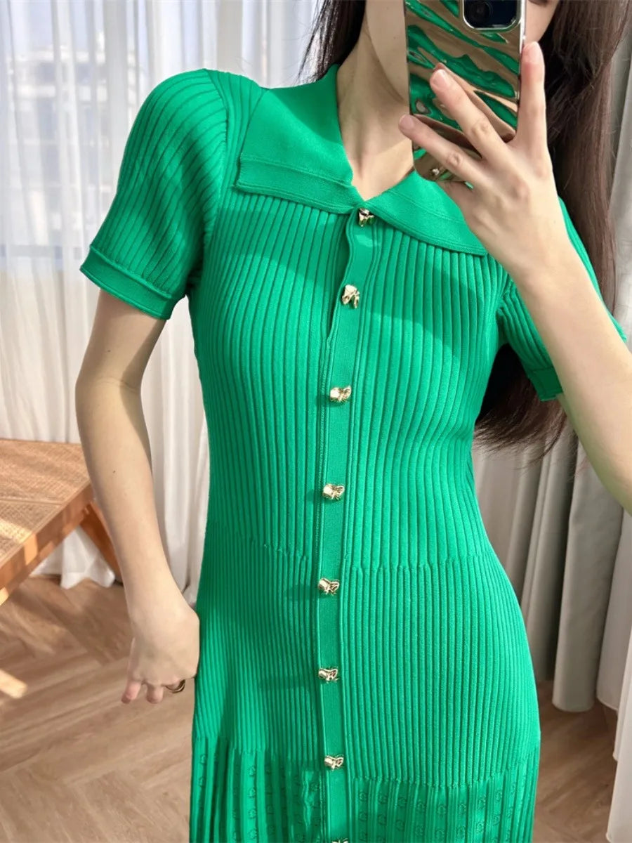 YuooMuoo Summer Maxi Dress Women Knit Black Green Long Bodycon Korean Fashion Ruffle Ladies Dresses Elegant Office Women Dress - Seprincess