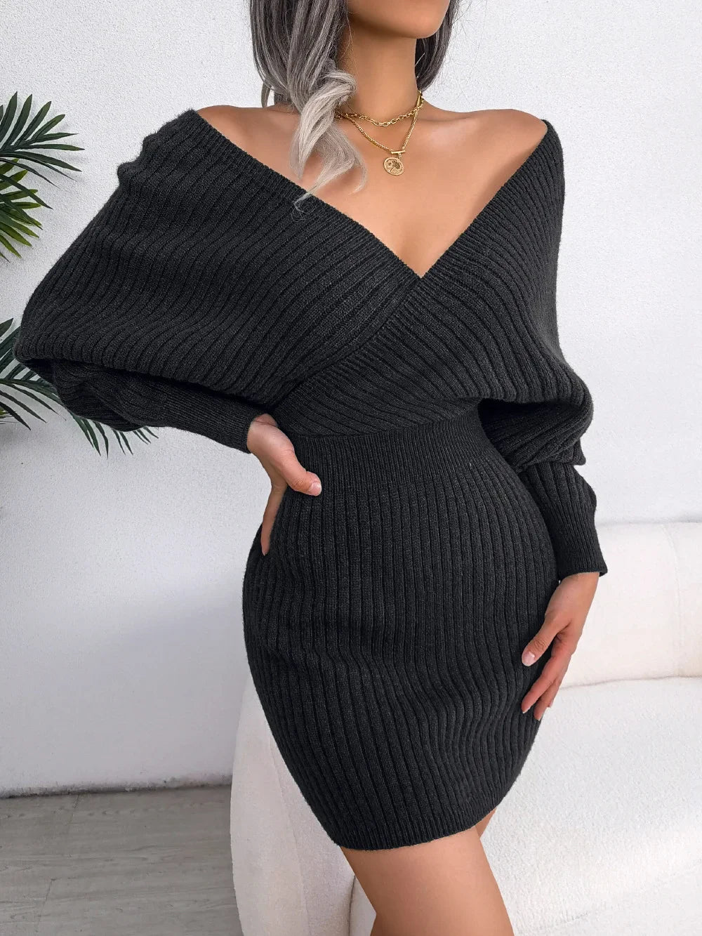 2024 New Spring Bodycon Sweater Dresses For Women Autumn Casual Long Sleeve Knitted Clothes White Green Blue Black Purple Dress - Seprincess