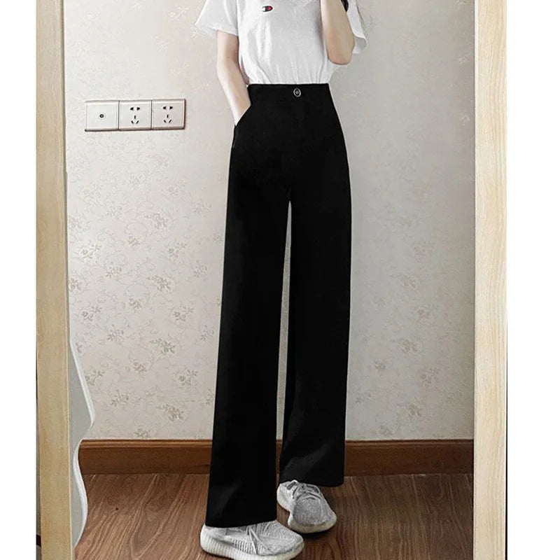 Women Solid Color Straight Pants Spring Autumn Casual Long Pants With Elastic waist Female Basic OL Full Trousers