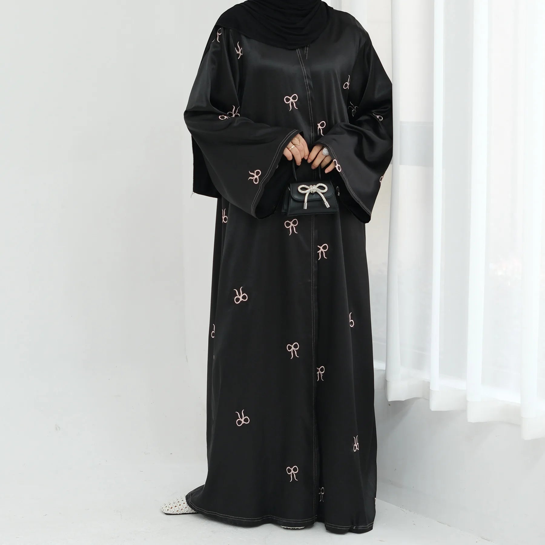 Ramadan Dubai Black Muslim Cardigan for Women Butterfly Embroidery Open Abaya Dress Luxury Islam Party Turkey Modest Kaftan Robe - Seprincess