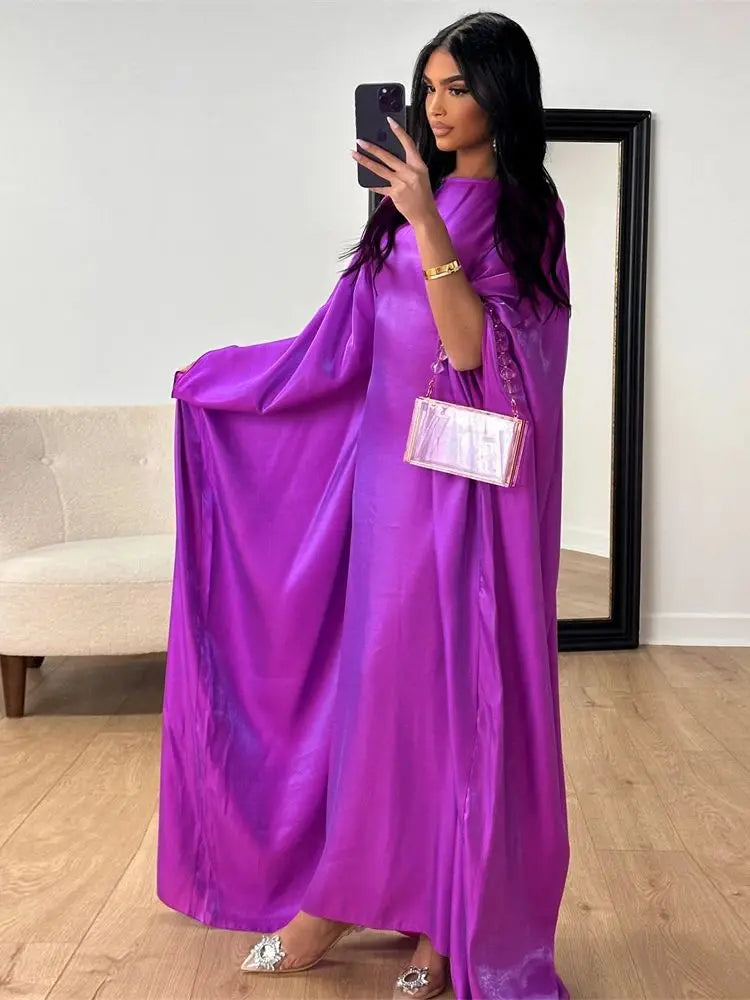 Ramadan Summer Batwing Sleeve Satin Butterfly Abaya Islam Muslim Maxi Dress Kebaya Women Kaftan Robe Musulmane Femme Vestidos - Seprincess