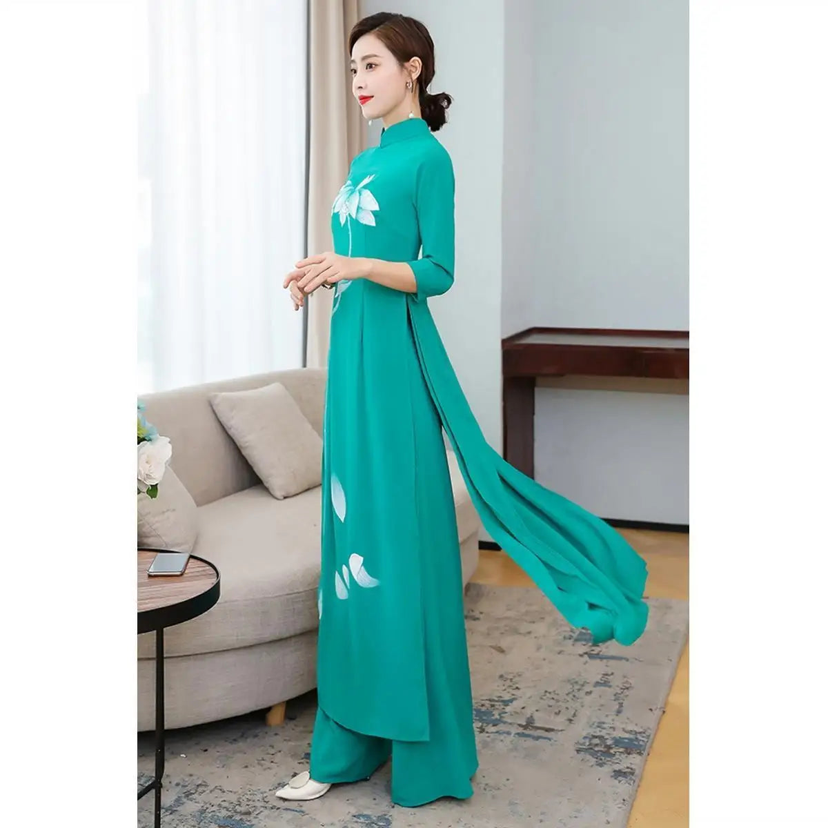 Spring Summer Ao Dai Cheongsam Folk Style Vietnam Chiffon Aodai Graceful Elegant Women Chinese Traditional Dress Improve Qipao - Seprincess