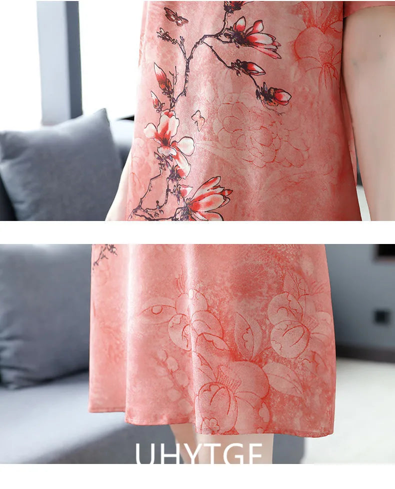 Large Size XL-5XL 2024 New Loose Fashion Modern Cheongsam Dress Women Short Sleeve Qipao Traditional Chinese Style Clothes 2492 - Seprincess