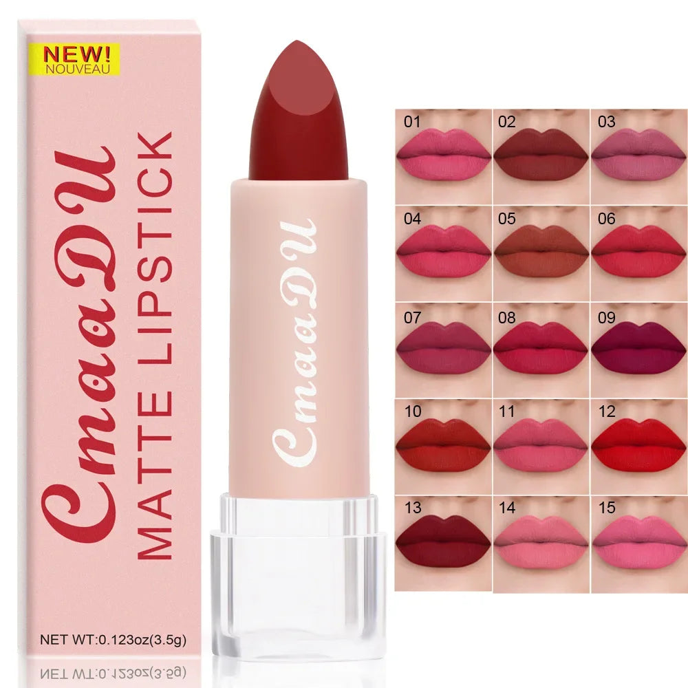 CmaaDu 15 Color Velvet Matte Lipsticks Waterproof Long Lasting Sexy Red Lipstick on-Stick Cup Makeup Lips Tints Pencil Cosmetics - Seprincess