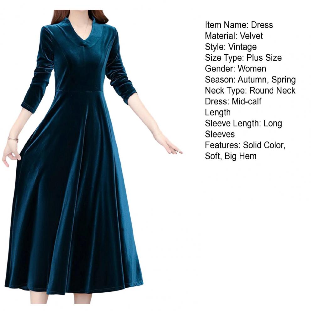 Velvet Vintage Women Maxi Dress OL Style Oversize Round Neck Long Sleeves Evening Dress 	Slim Fit Pleated Bodycon Prom Dress - Seprincess