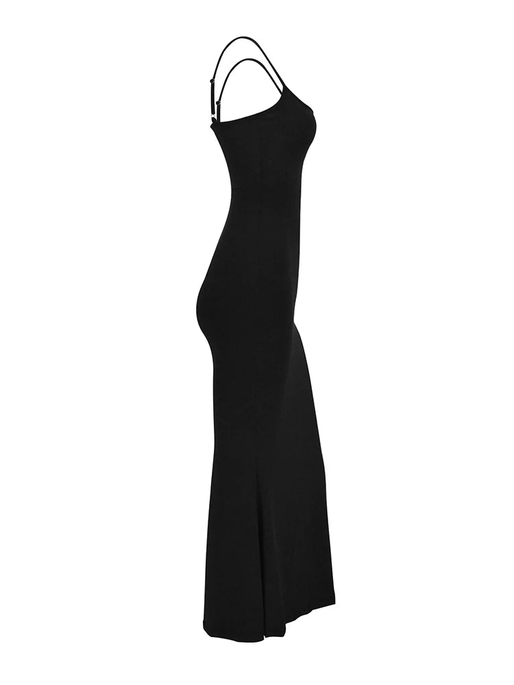 Sexy Maxi Dress For Women Party Black Casual Square Collar Bodycon Solid Long Dress Streetwear Fashion Club Elegant Dresses New - Seprincess