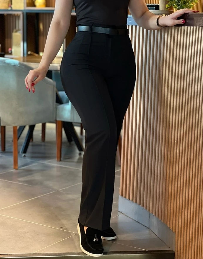 Ogilvy Mather Solid Elegant Female Lady Women's Legs Pants Palazzo Flared Wide Killer High Waist OL Ladies Career Long Trousers