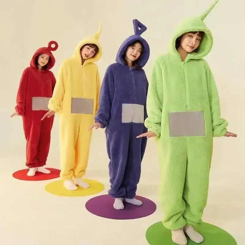 Miniso New Teletubbies Cartoon Adult Jumpsuit Costume Adult Onesie Pajamas Unisex Animal One-Piece Clothes Cosplay Homewear Gift - Seprincess