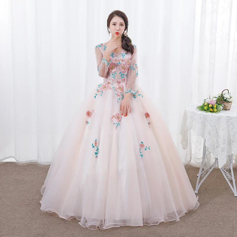 DSP Elegant A Line V Neck Long Sleeves Quinceanera Dresses for 15 Year Old Girl Graduation Party Dresses Gala Prom Gown - Seprincess