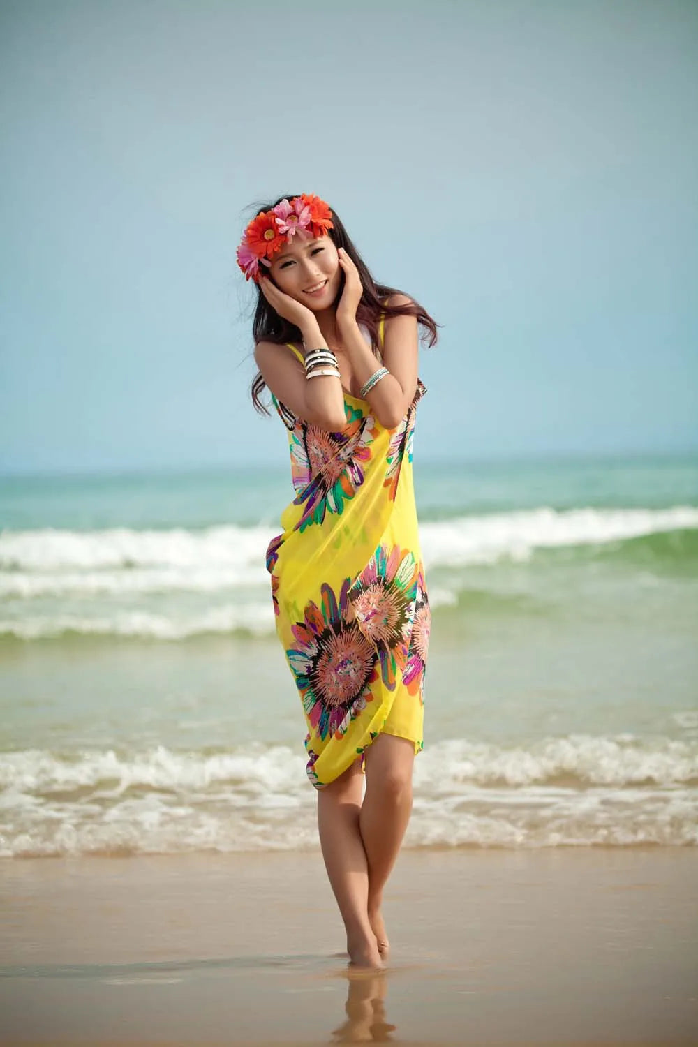 2023 Printed Cover-ups Sexy Beach Dress Women Halter Sling Chiffon Beach Towel Bikini Wrap Pareo Skirts Open-Back Swimwear