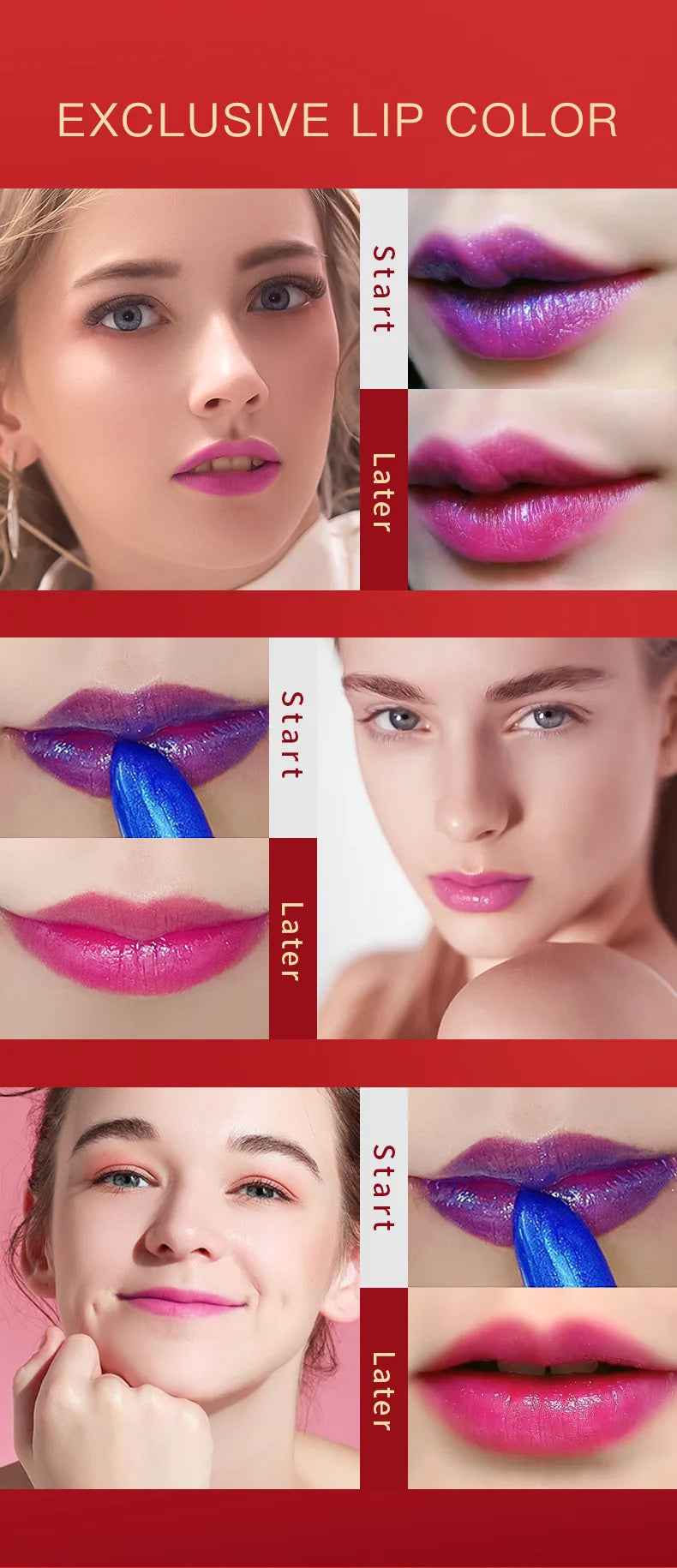 Temperature Color Change Lipstick Blue Shimmer Lipstick Blue Changed Into Pink Lip Stain Gloss Moisturizing Lip Balm Tint Makeup - Seprincess