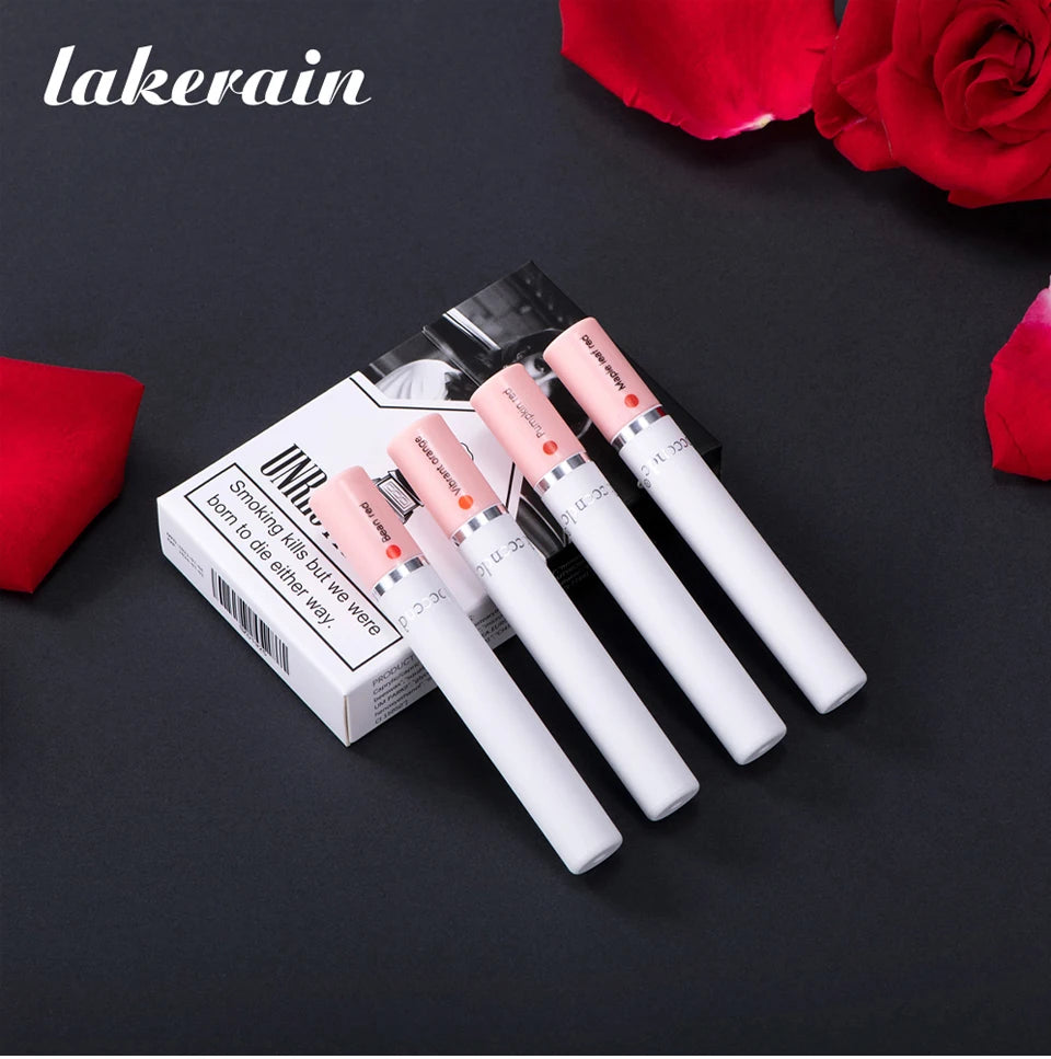 4 Colors/Set  Makeup Lipstick Cosmetics Lipstick Set Lip Tint Lip Gloss Waterproof Matte Long Lasting Make Up Pomade Red Orange - Seprincess